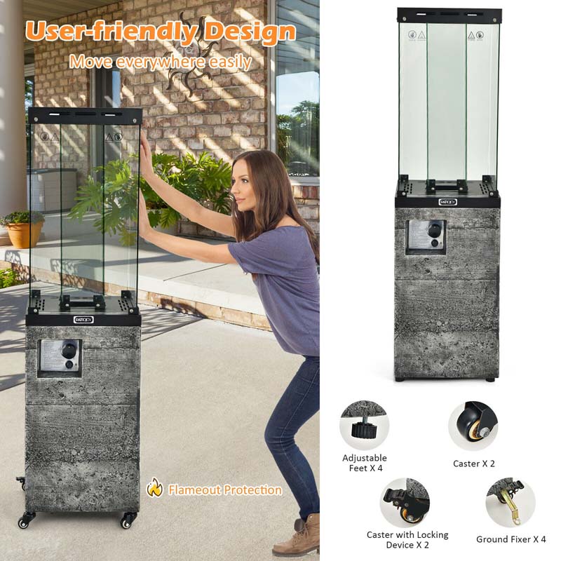 41000 BTU Propane Patio Heater with Lockable Wheels, Tempered Glass Tube, Waterproof Cover