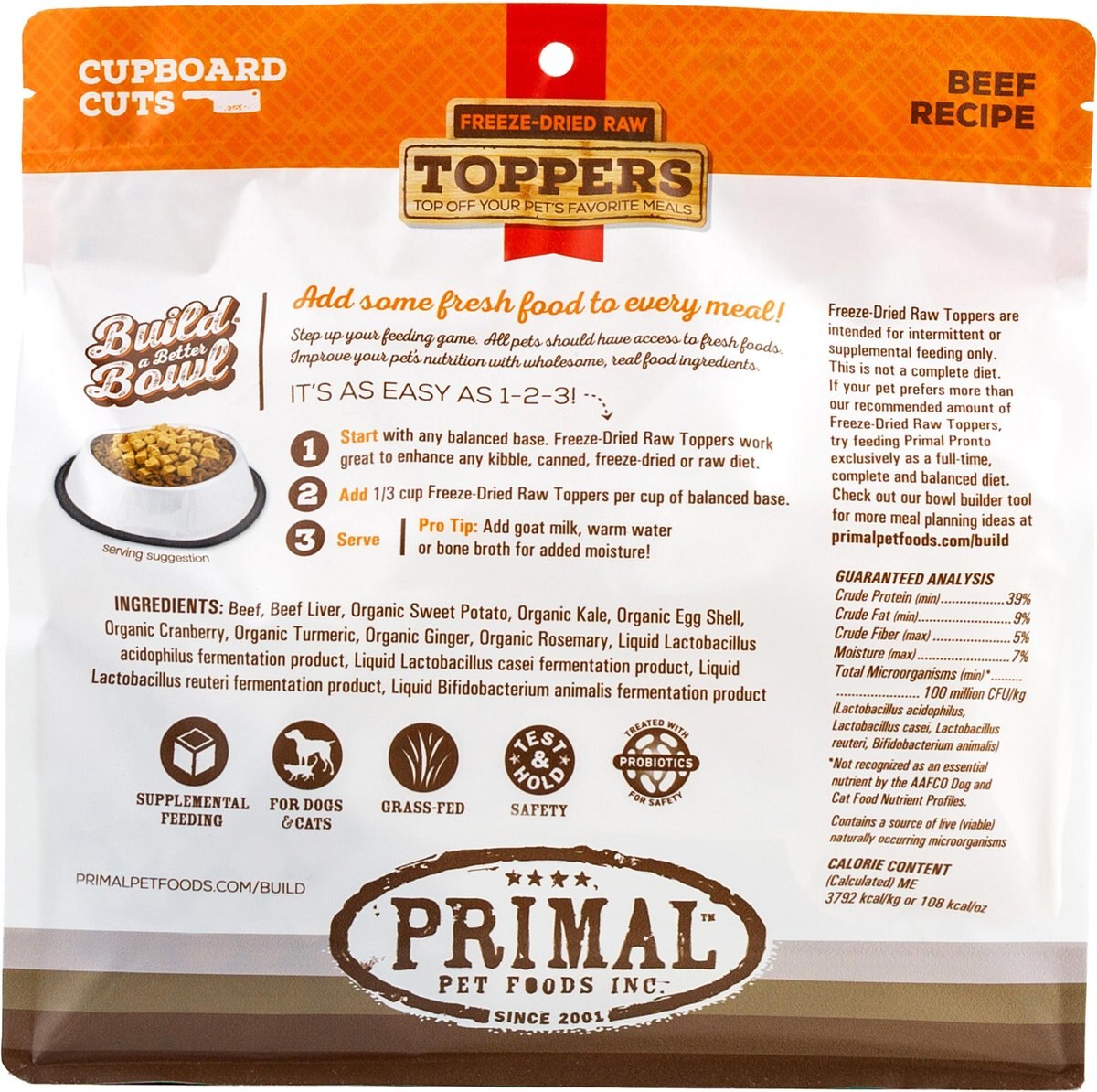 Primal Cupboard Cuts Beef Grain-Free Freeze-Dried Raw Dog Food Topper