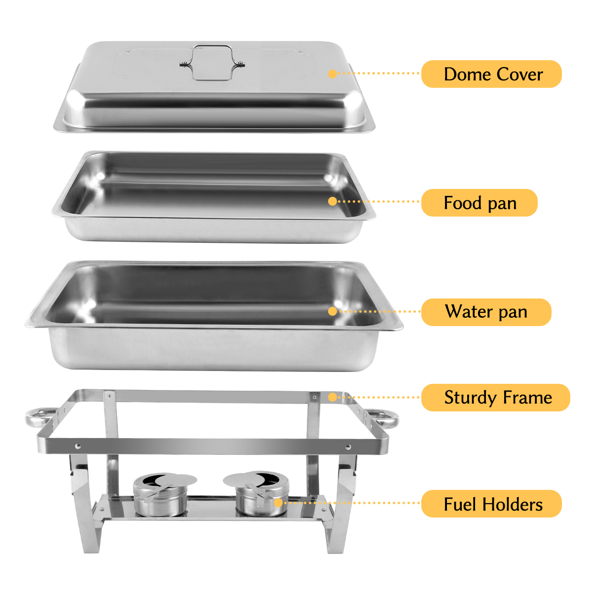 BreeRainz 4 Pack 8QT Chafing Dish Buffet Set， Stainless Steel Food Warmer Set， Rectangular Buffet Server with Tongs and Spoons for Parties， Catering， Banquets， Events (Full Size)