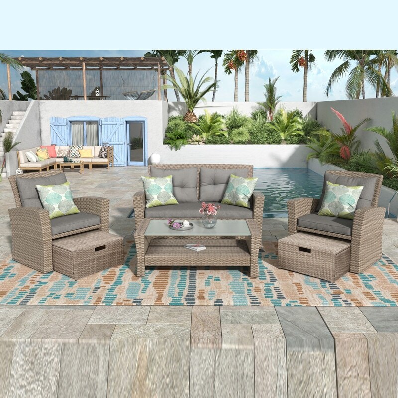 Outdoor  Weather Wicker 4 Piece Patio Furniture Set