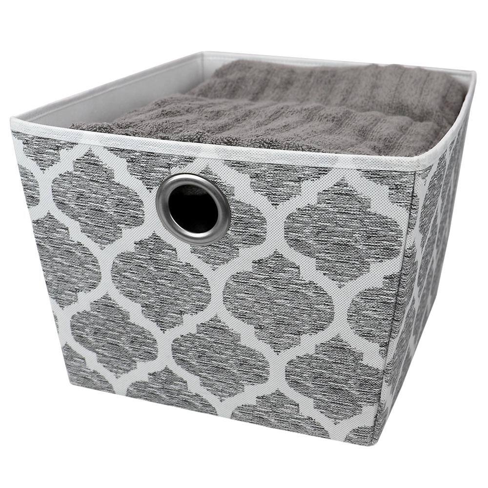 Home Basics 10 in. H x 13.5 in. W x 15 in. D Gray Fabric Cube Storage Bin HDC75256