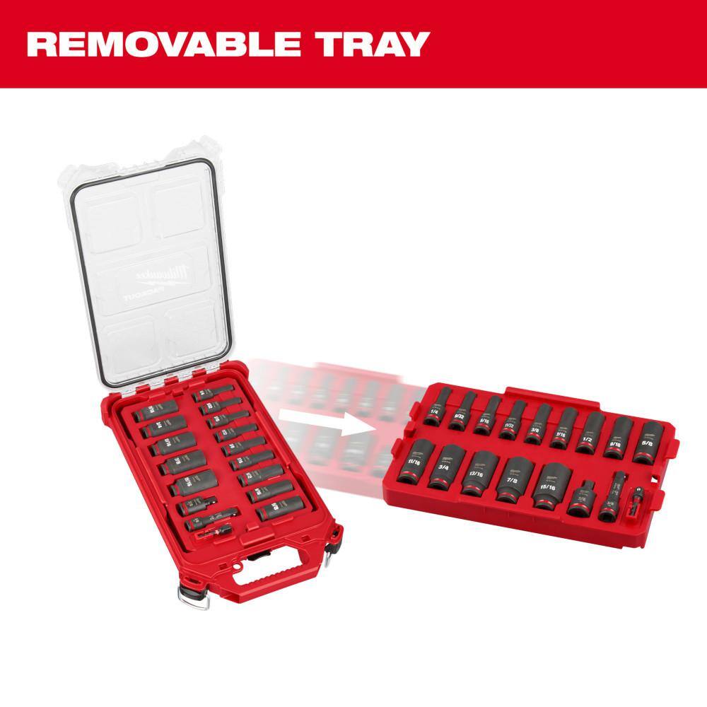 MW SHOCKWAVE Impact-Duty 38 in. Drive SAE Deep Well Impact PACKOUT Socket Set (17-Piece) 49-66-6800