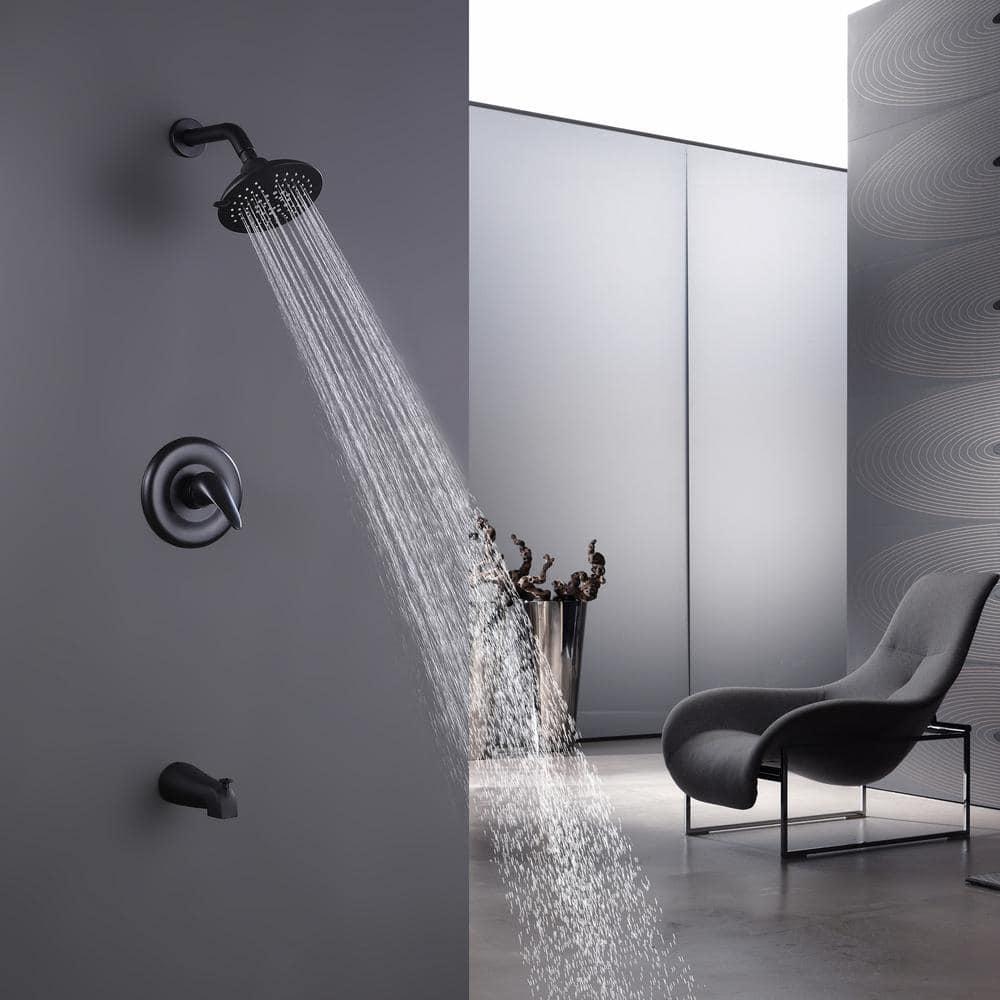 CASAINC SingleHandle 5Spray Tub and Shower Faucet with 2 GPM 6 in Shower Head in Matte Black