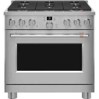 Cafe 36 in. 6.2 cu. ft. Smart Slide-In Gas Range in Stainless Steel with 6 Burners Air Fry and Convection CGY366P2TS1