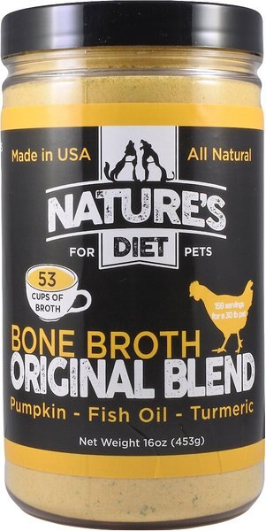 Nature's Diet Original Blend Chicken Bone Broth Dry Dog and Cat Food Topping， 16-oz jar