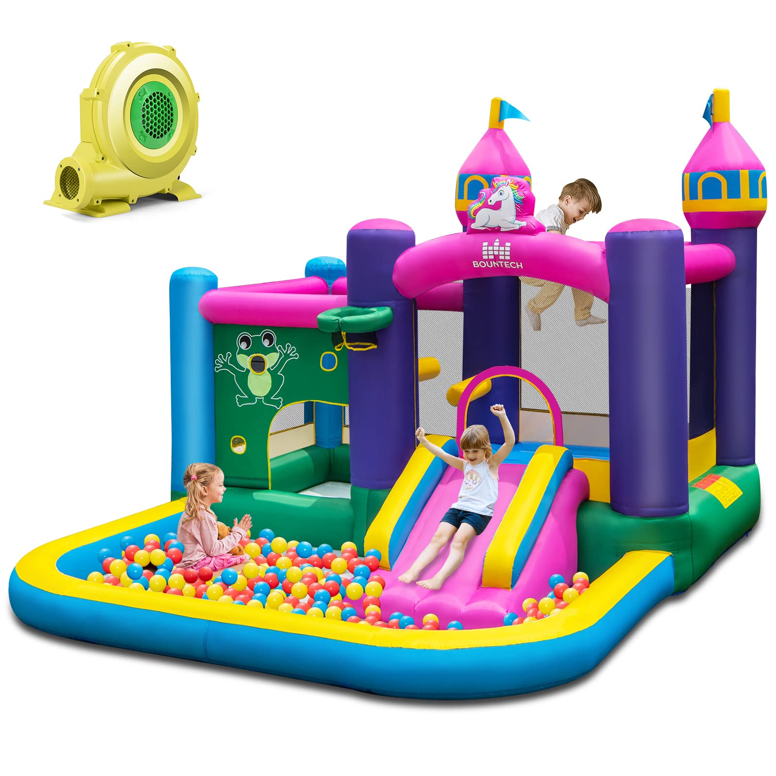 BOUNTECH Inflatable Bounce House, 6-in-1 Giant Indoor Outdoor Party Bouncy Castle for Kids Family Fun w/Large Ball Pit