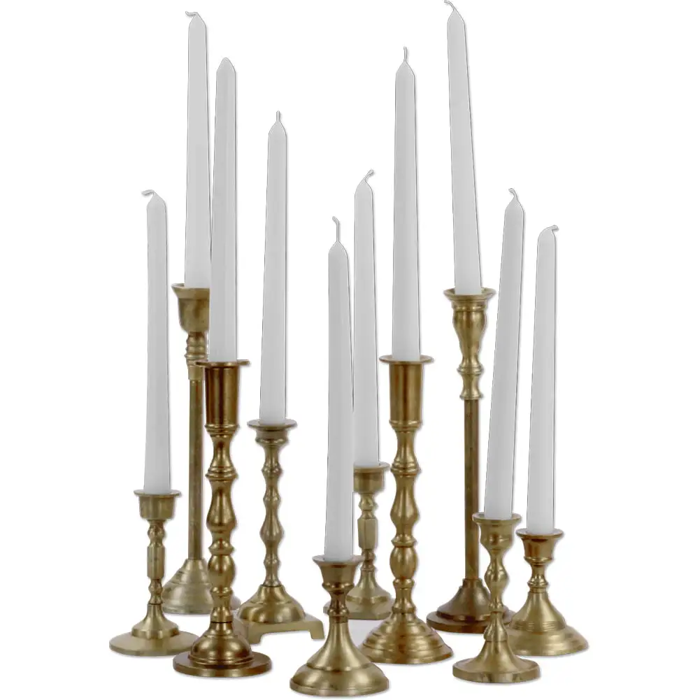 Koyal Wholesale Vintage Gold Mixed Taper Holders， Set of 10， Mismatched Candlesticks Set， Bohemian Decorative Candle Set