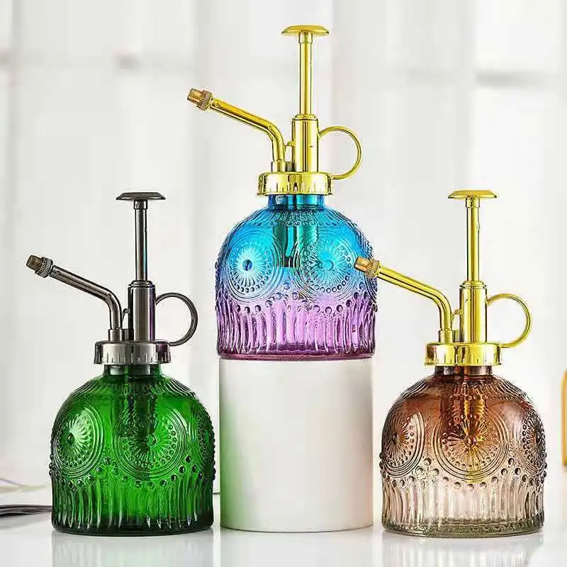 Customized Glass Mini Watering  Can Vintage Plant Mr. Flower Water Spray Bottle And Faceted Glass Plant Watering Gift Set/