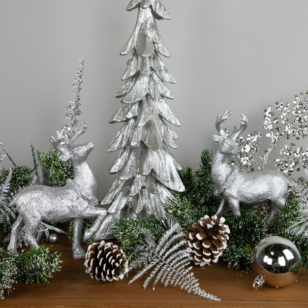 Northlight Set Of 2 Silver Glitter Dusted Reindeer Christmas Figurines