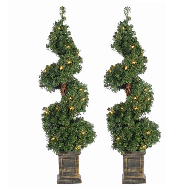 Set of 2 3.5 Foot High Potted Pre Lit Potted Spiral Trees