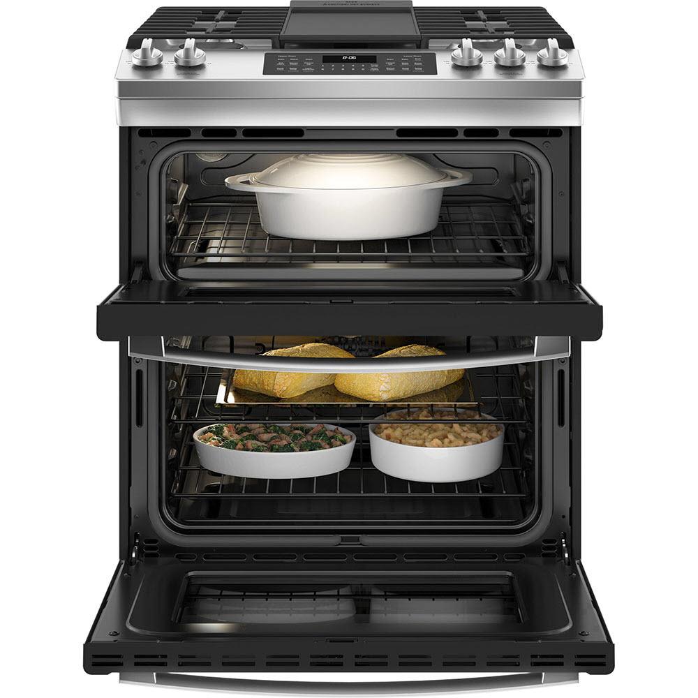 GE 30-inch Slide-in Gas Range with True European Convection Technology JCGSS86SPSS