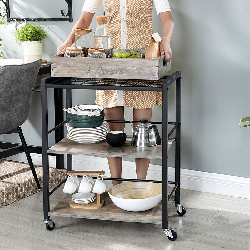 Kitchen Serving Cart， 3-Tier Kitchen Utility Cart on Wheels with Storage， Universal Casters w/Brakes