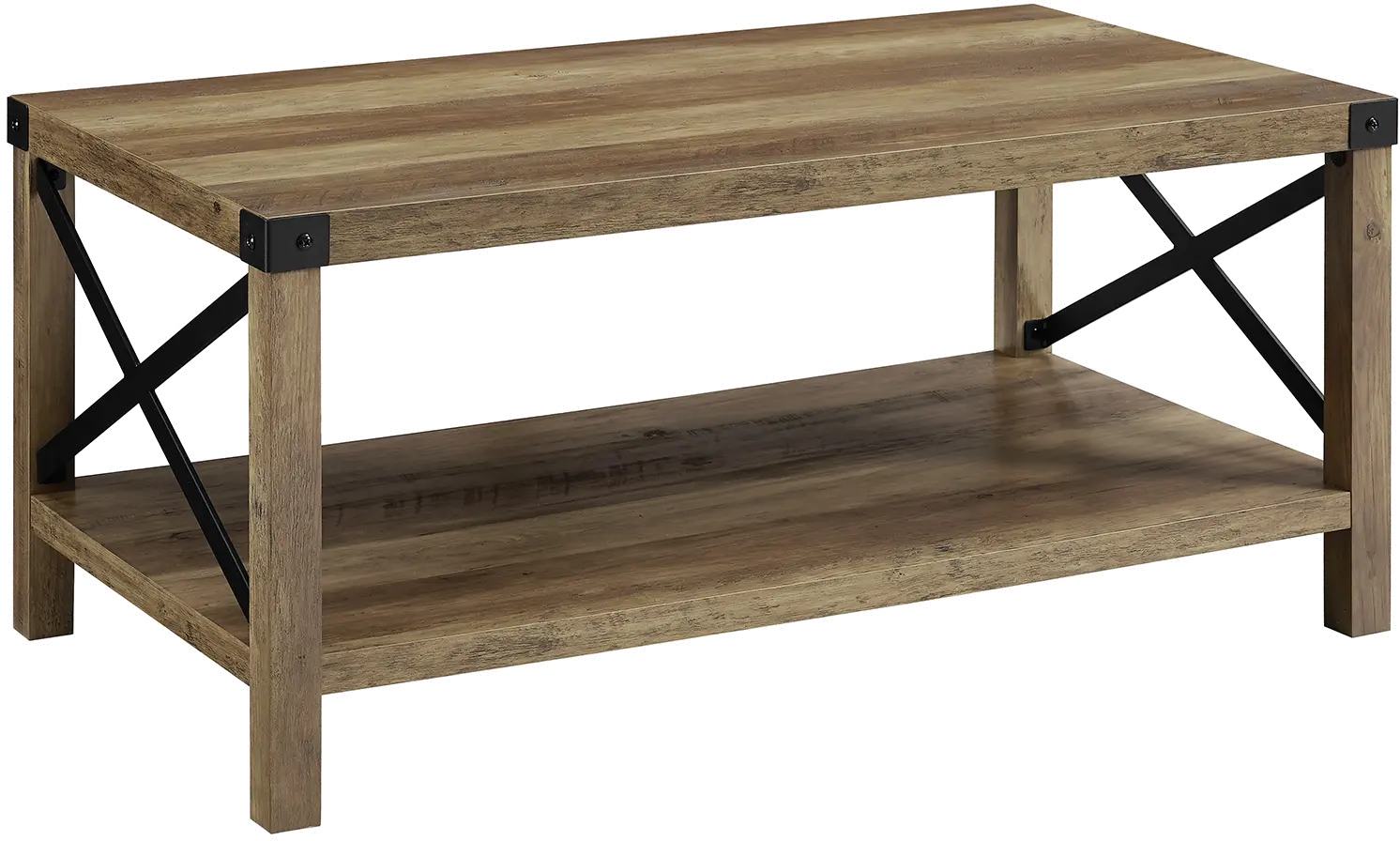 Metal X Rustic Oak Wood Coffee Table - Walker Edison