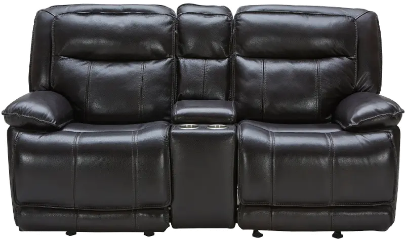 Triple Play Black Leather-Match Power Gliding Reclining Loveseat with Console