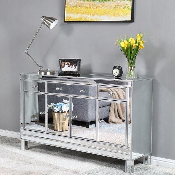 Mirrored Finish Glass 3-Drawers Accent Cabinet