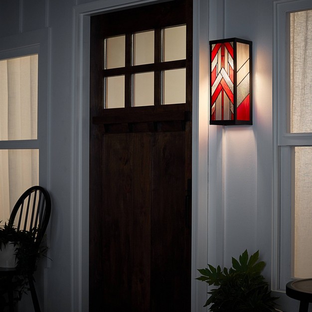 1 light Mission Style Rectangular Outdoor Stained Glass Wall Sconce Red River Of Goods