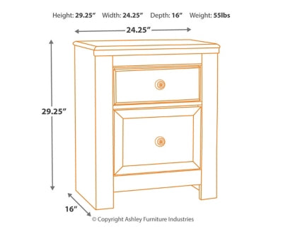 Signature Design by Ashley Paxberry Boho 2 Drawer Nightstand with 2 Slim-Profile USB Charging Ports, Whitewash