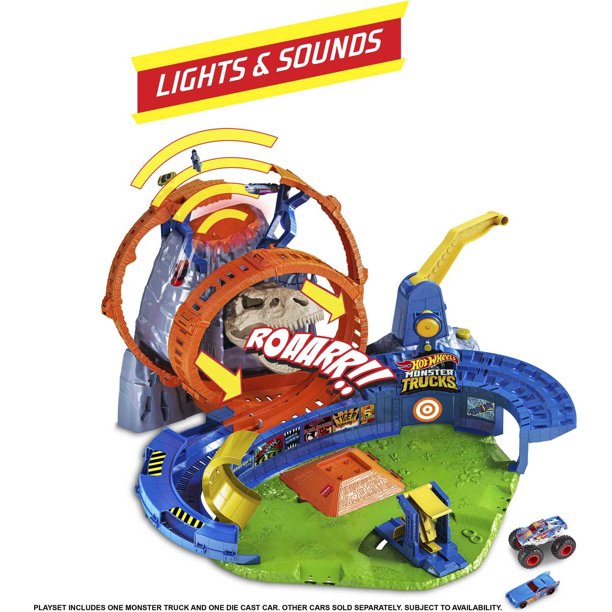 Hot Wheels Monster Trucks Toys Volcano Playset With 2 Vehicles