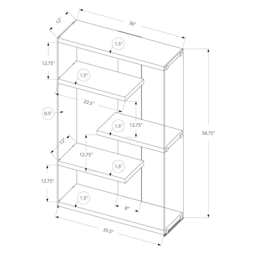 Bookshelf  Bookcase  Etagere  5 Tier  60\