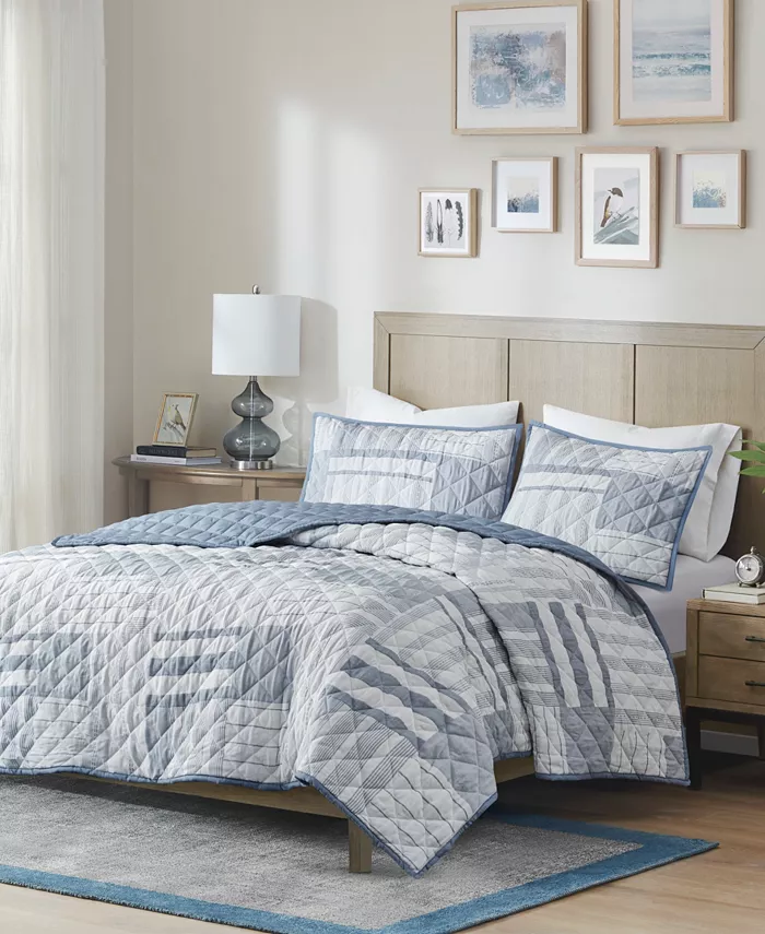 Madison Park Graham 3 Piece Quilted Patchwork Quilt Set， Full Queen