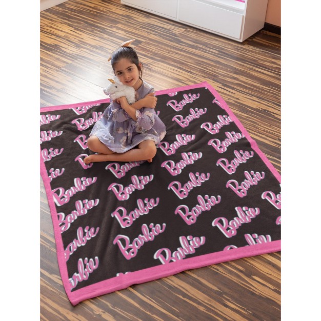 Barbie Dolls Barbie On Repeat Super Soft And Cuddly Plush Fleece Throw Blanket Black