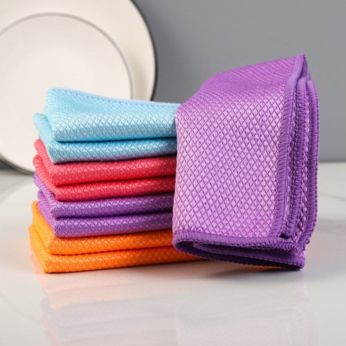 Fish Scale Grid Glass Cleaning Cloth Without Water Mark Kitchen Cleaning