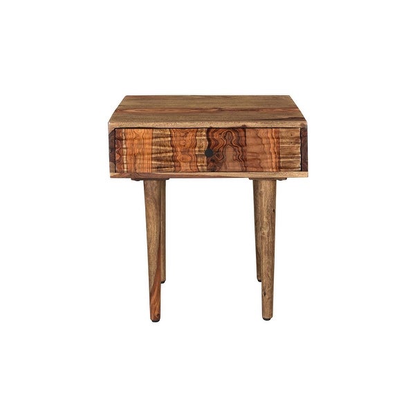 Porter Designs Waves Mid-Century Modern Solid Sheesham Wood End Table， Brown