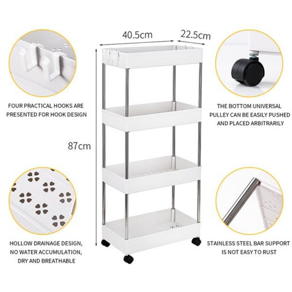 4 Layer Mobile Multi functional Storage Cart Suitable for Kitchen  Bathroom  Laundry Room Narrow Place   (16 x 8.7 x 34.5)\