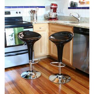 AmeriHome Modern Sleek 22 in. Black Molded Plastic Low back Chrome Adjustable Bar Stool (Set of 2) BS103BLKSET