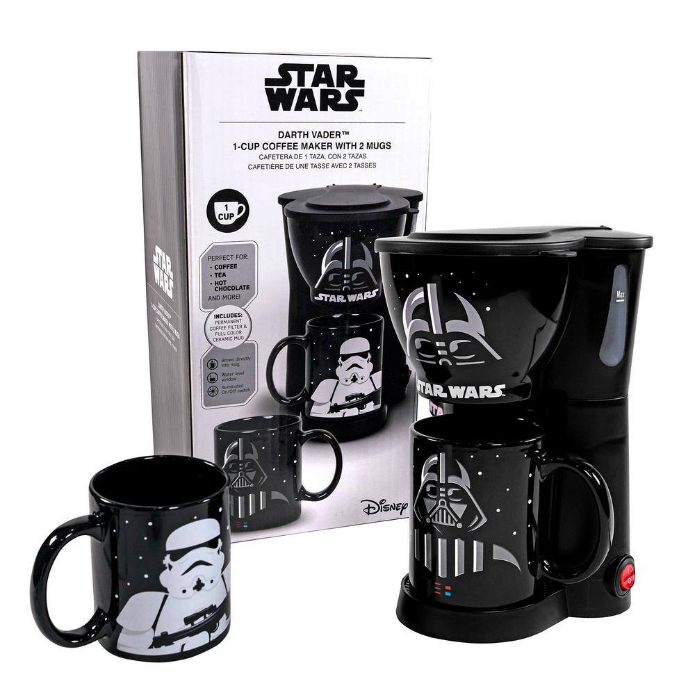 Uncanny Brands Star Wars Single Cup Black Drip Coffee Maker with 2-Mugs Darth Vader Stormtrooper Mugs Included CM2-SRW-DVST