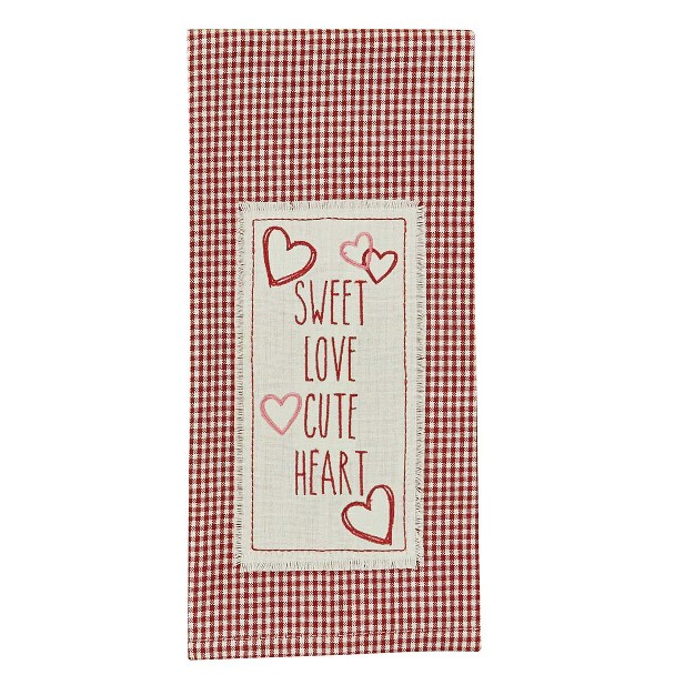 Park Designs Red Check Sweet Love Cute Heart Dishtowel Set Of 2