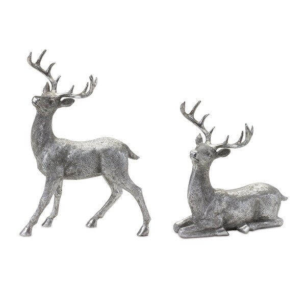 Set of 2 Silver Deer Christmas Tabletop Figurines 13.25