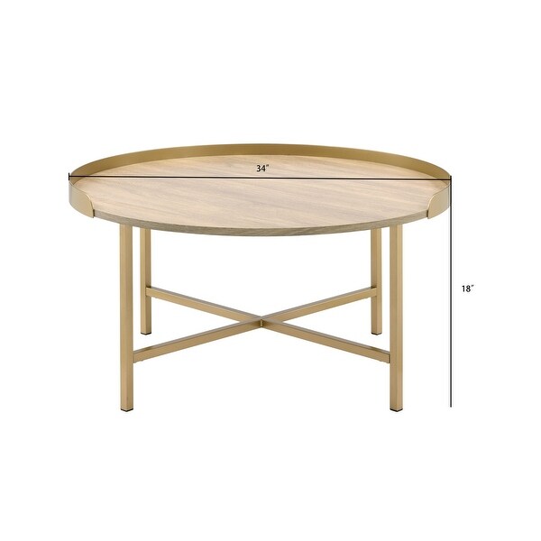 End Table Wooden Coffee Table Round Table Top Oak Table Gold Finish