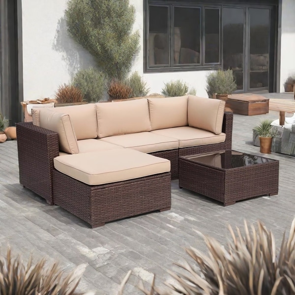 5 Pieces Outdoor Sectional Furniture Set Patio Wicker Sofa Set