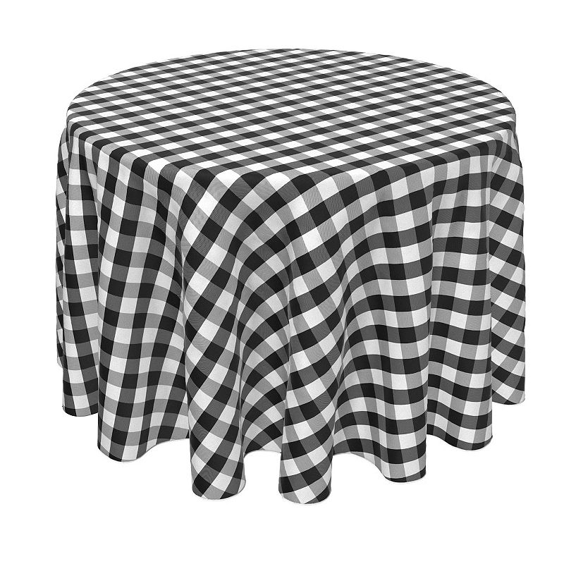 Round Tablecloth， 100% Polyester， 90 Round， Picnic Check， Black