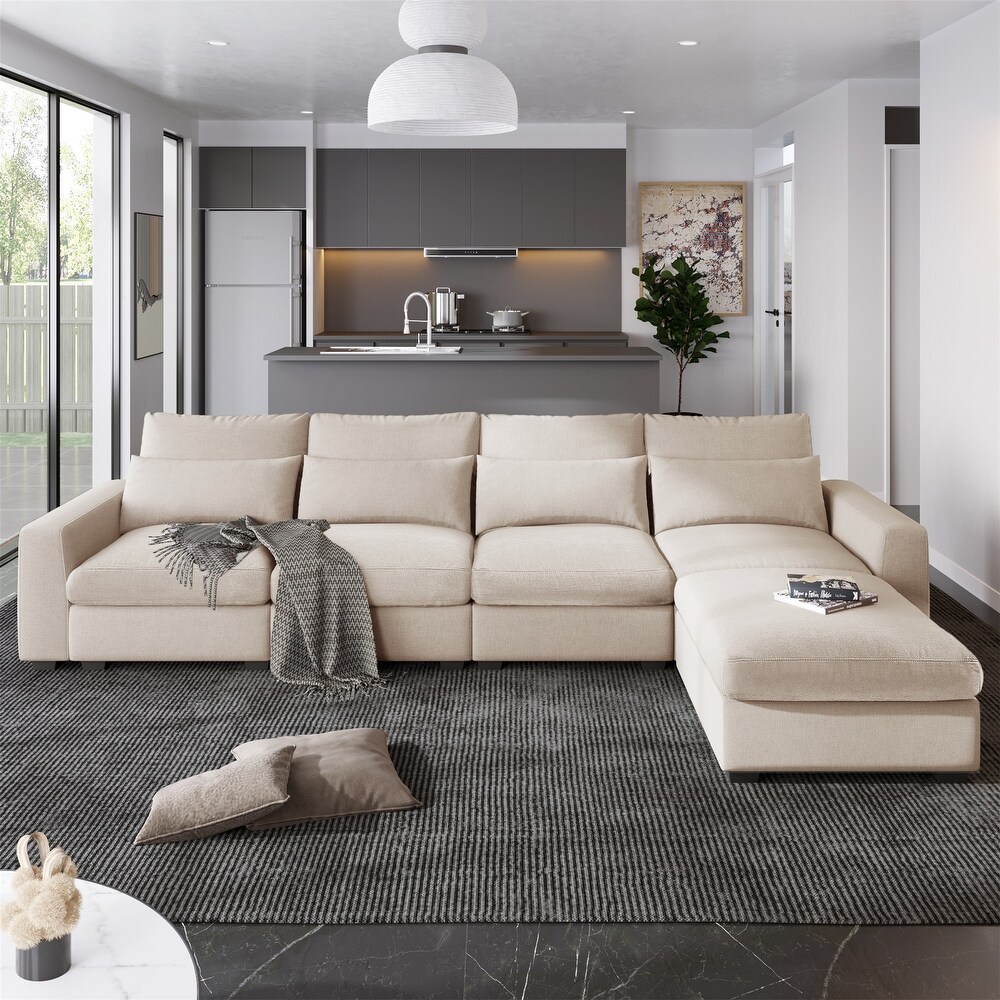 Modern Large L Shape Feather Filled Convertible Sectional Sofa