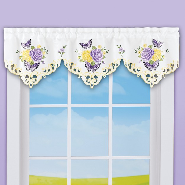 Collections Etc Elegant Embroidered Rose Bouquet Window Valance