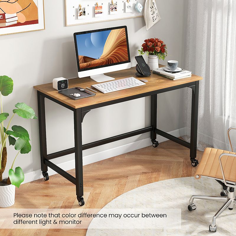 48 Rolling Computer Desk With Heavy-duty Metal Frame For Home And Office-Natural