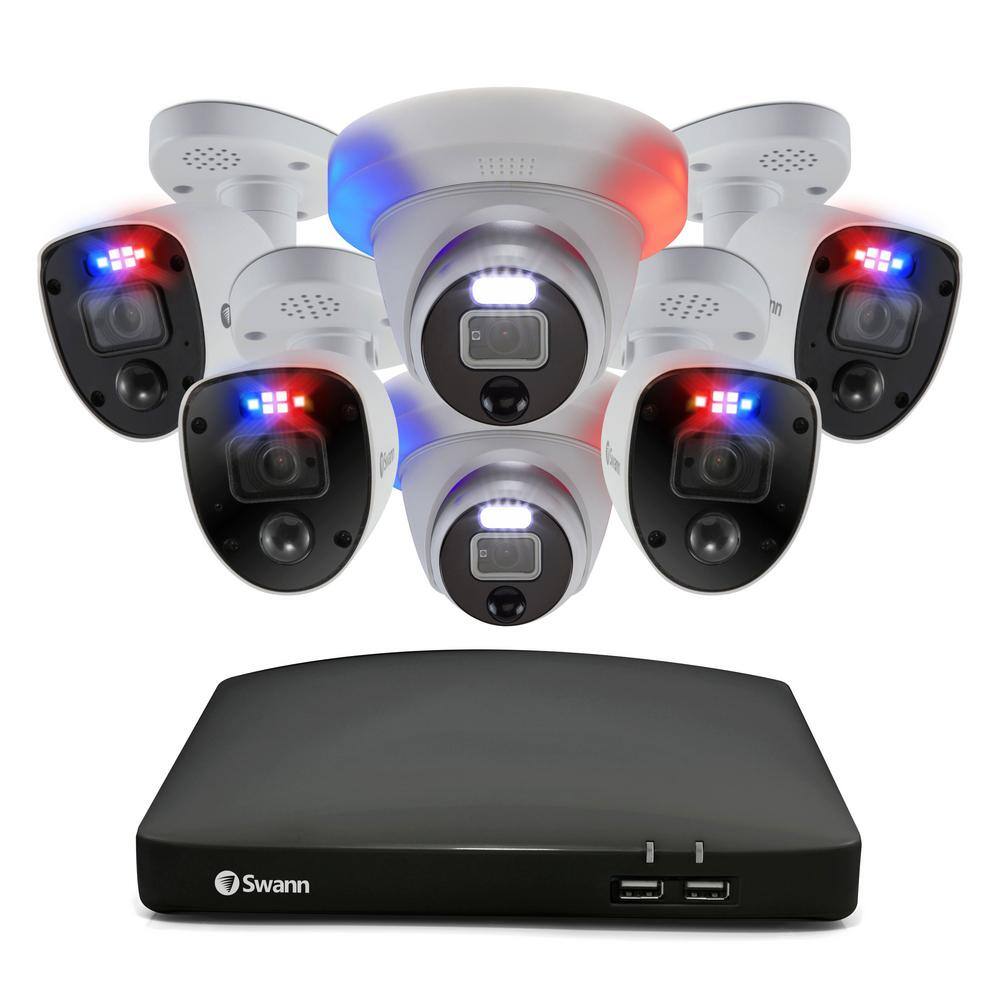 Swann 8-Channel 4K 2TB DVR Surveillance System with Enforcer 4 Wired Bullet and 2 Wired Dome Spotlight Cameras with Loud Siren SWDVK-856804RL2DE-US