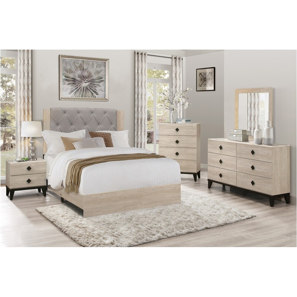 Frederic 5 Piece Gray Modern Upholstered Tufted Panel Bedroom Set