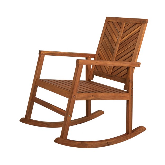 Ned Modern Chevron back Acacia Wood Patio Outdoor Rocking Chair Jonathan Y