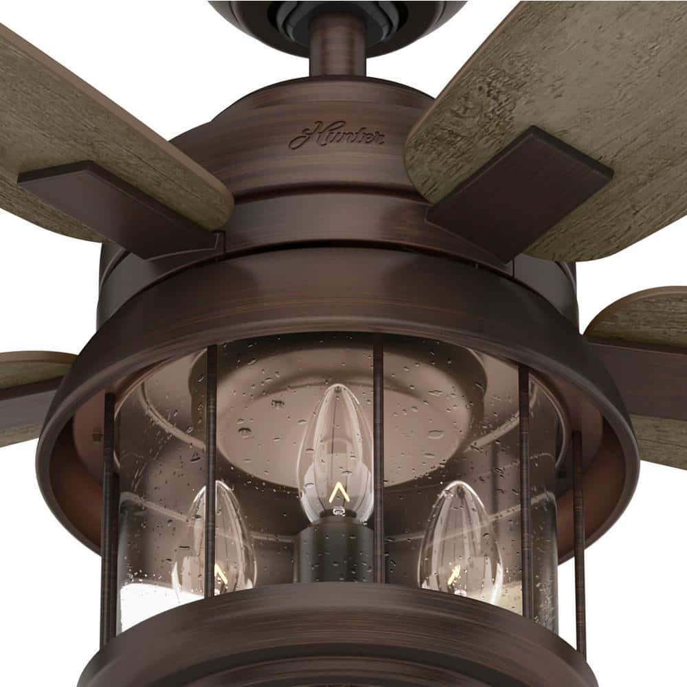 Hunter Coral Bay 52 in IndoorOutdoor Weathered Copper Ceiling Fan with Remote and Light Kit