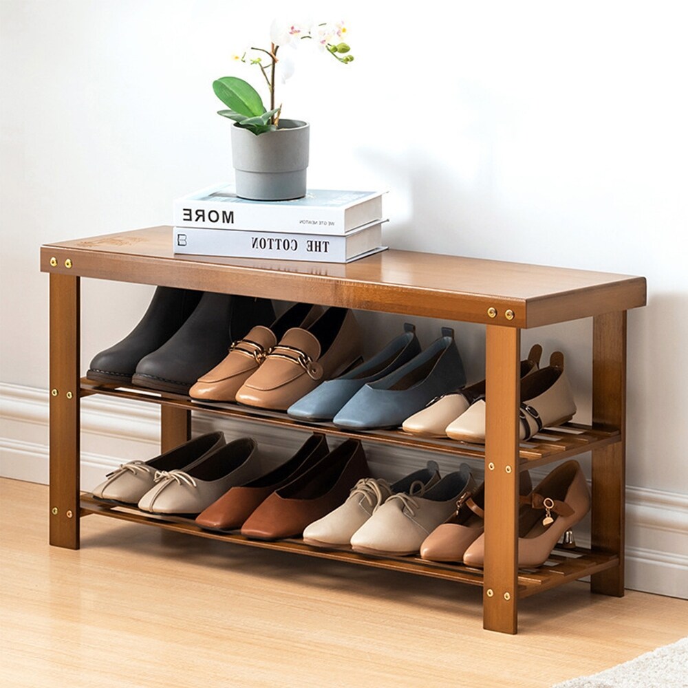 3 Tier Bamboo Shoe Rack Bench Entryway Shoe Storage Organizer