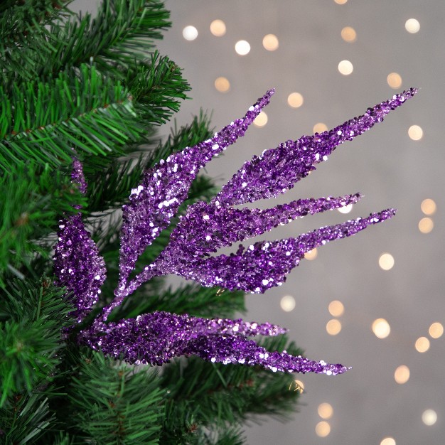 Purple Glittered Leaves Christmas Spray