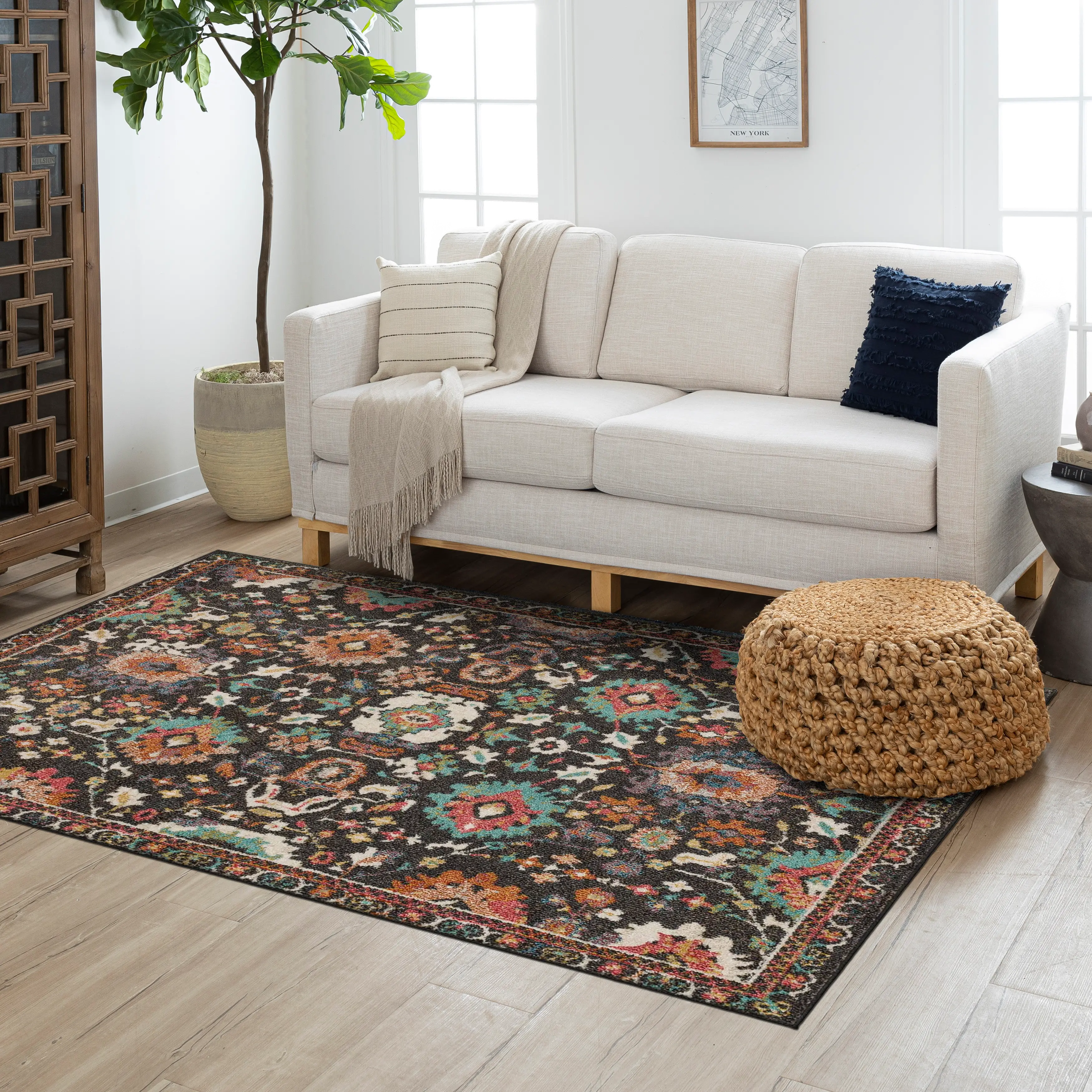 Whimsey 5 x 8 Martin Black Multicolor Area Rug