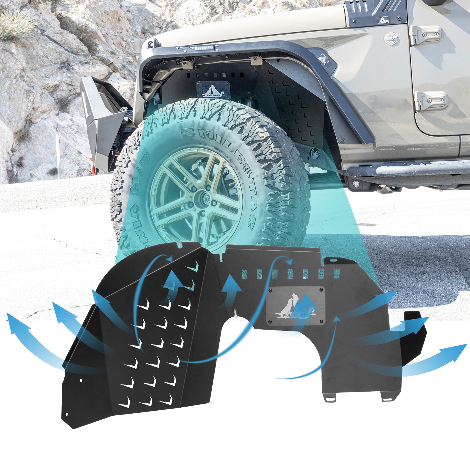 WOLFSTORM Front Inner Fenders Liners for 2019-2021 Jeep Gladiator JT Offroad Powder Coat Steel