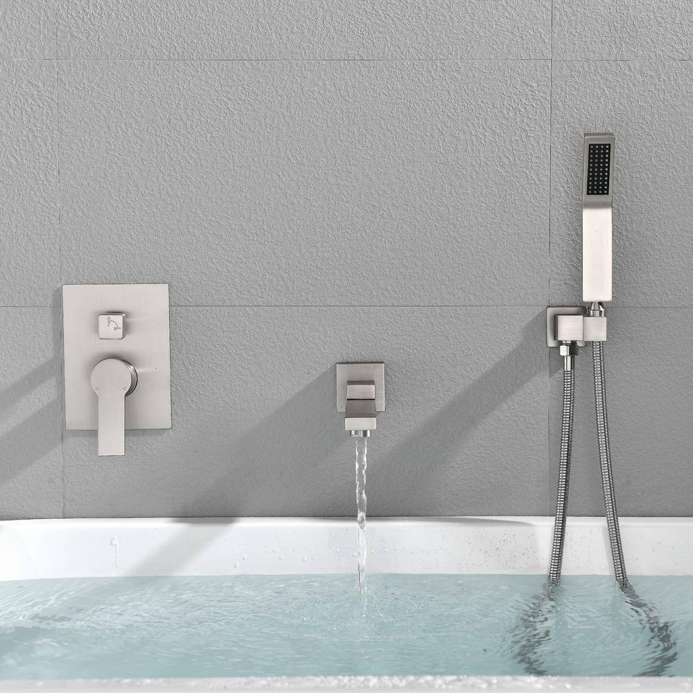 Nestfair Single-Handle Wall Mount Roman Tub Faucet with Hand Shower in Brushed Nickel SMD8030N