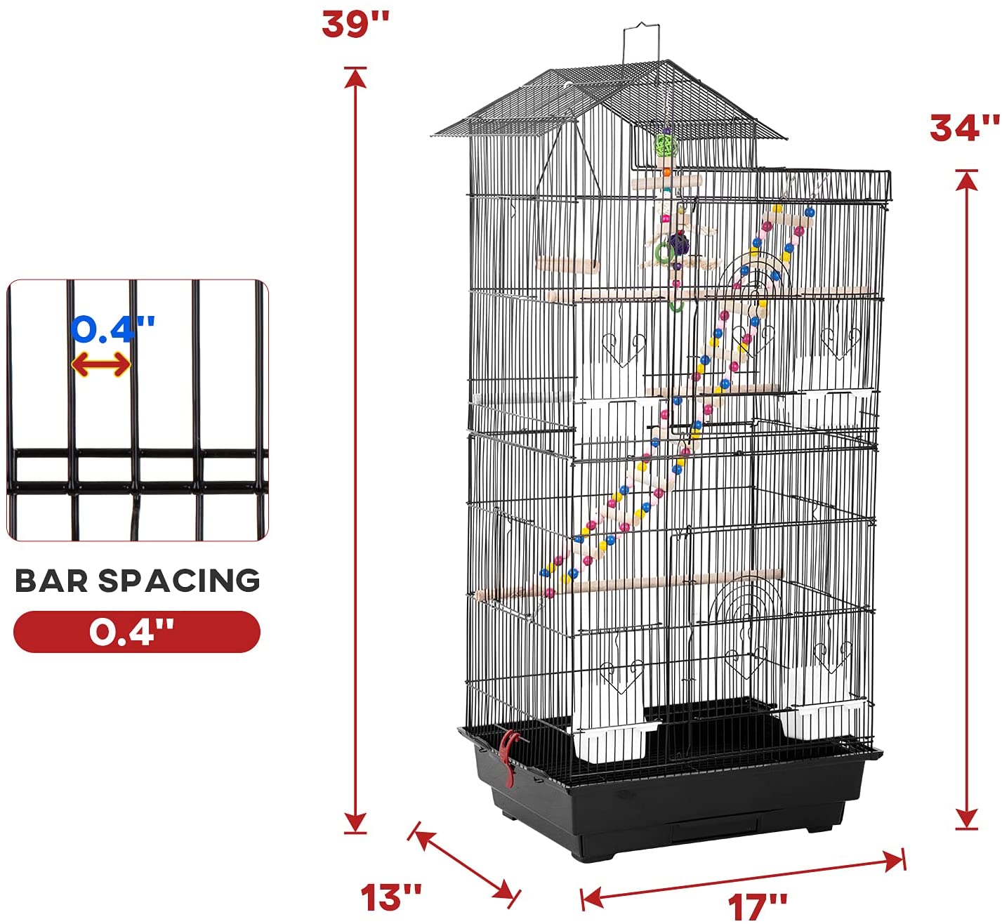 Bestpet 39-inch Roof Top Large Flight Parrot Bird Cage Accessories