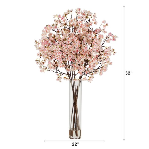 32 Artificial Cherry Blossom Arrangement with Glass Cylinder Vase