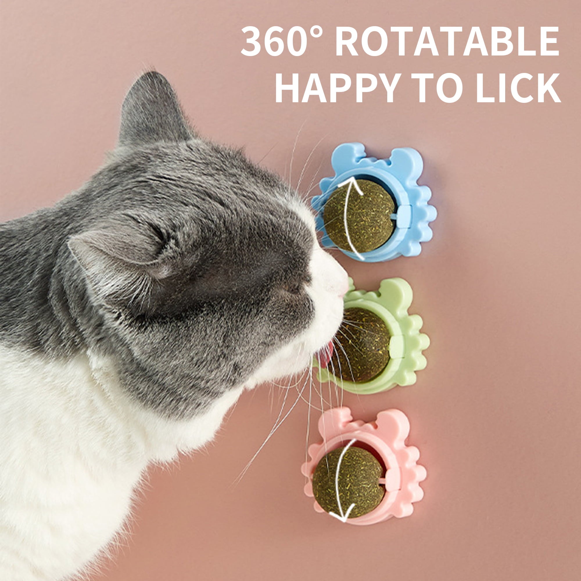 Ptlom Catnip Wall Ball， Detachable Silvervine Catnip Lollipop， Edible Kitty Toys for Cats Lick， Safe Healthy Kitten Chew Toys， Teeth Cleaning Dental Cat Ball Toy for Indoor(4 Pc)